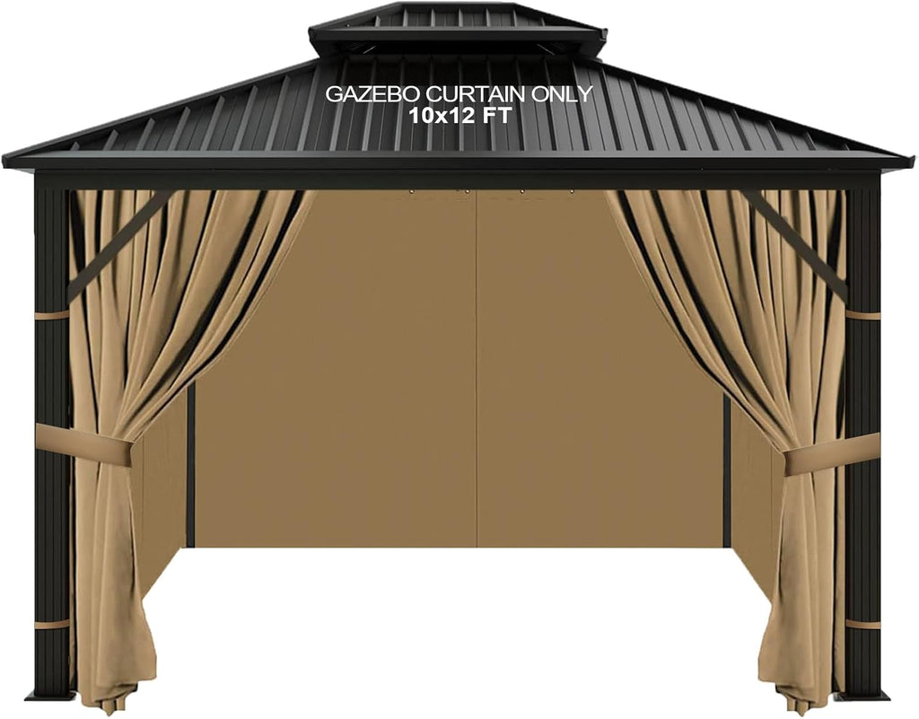 slashome 10'x12' Gazebo Curtains Outdoor Waterproof, Khaki Universal Replacement Curtain 4-Panels, Sidewalls with Zipper for Garden, Patio, Yard (Only Curtains)