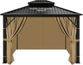 slashome 10'x12' Gazebo Curtains Outdoor Waterproof, Khaki Universal Replacement Curtain 4-Panels, Sidewalls with Zipper for Garden, Patio, Yard (Only Curtains)