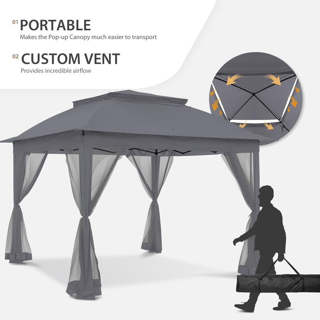 COOS BAY 11x11 Pop Up Gazebo with Mesh Netting, Instant Outdoor Canopy Tent, Water Resistant Shelter with UPF 50+ UV Protection, 121 Sq Ft Coverage, Dark Gray