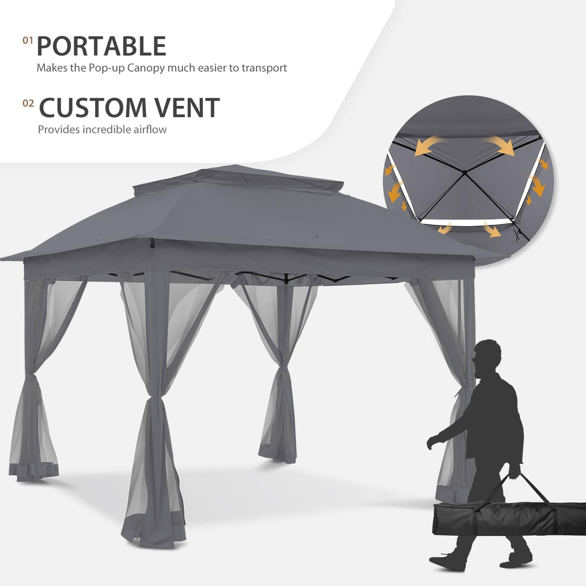 COOS BAY 11x11 Pop Up Gazebo with Mesh Netting, Instant Outdoor Canopy Tent, Water Resistant Shelter with UPF 50+ UV Protection, 121 Sq Ft Coverage, Dark Gray