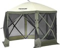 VEVOR 10x10FT Pop Up Gazebo Tent with Mosquito Netting, 6 Removable Wind Panels & Mesh Windows, 6-Sided Screen Canopy for Patio, Army Green