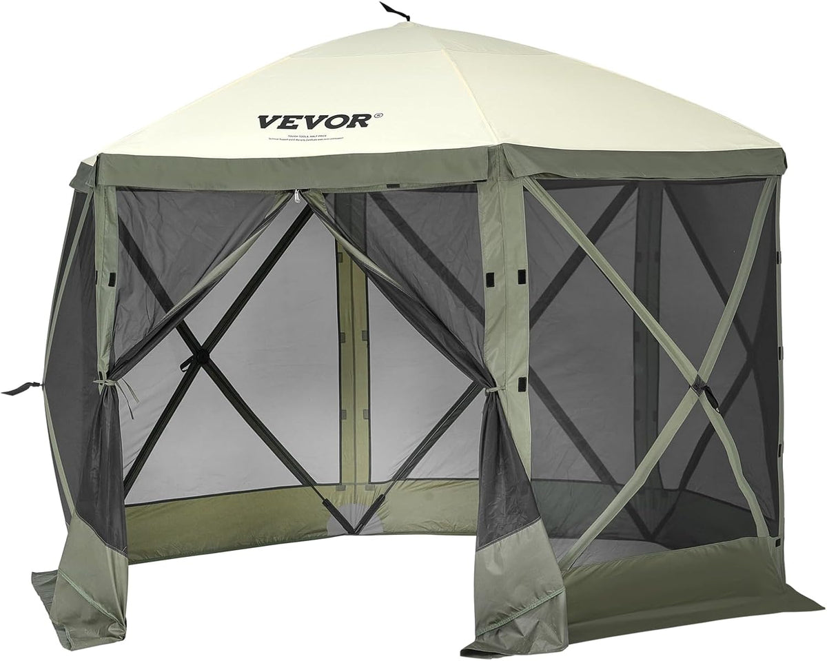 VEVOR 10x10FT Pop Up Gazebo Tent with Mosquito Netting, 6 Removable Wind Panels & Mesh Windows, 6-Sided Screen Canopy for Patio, Army Green