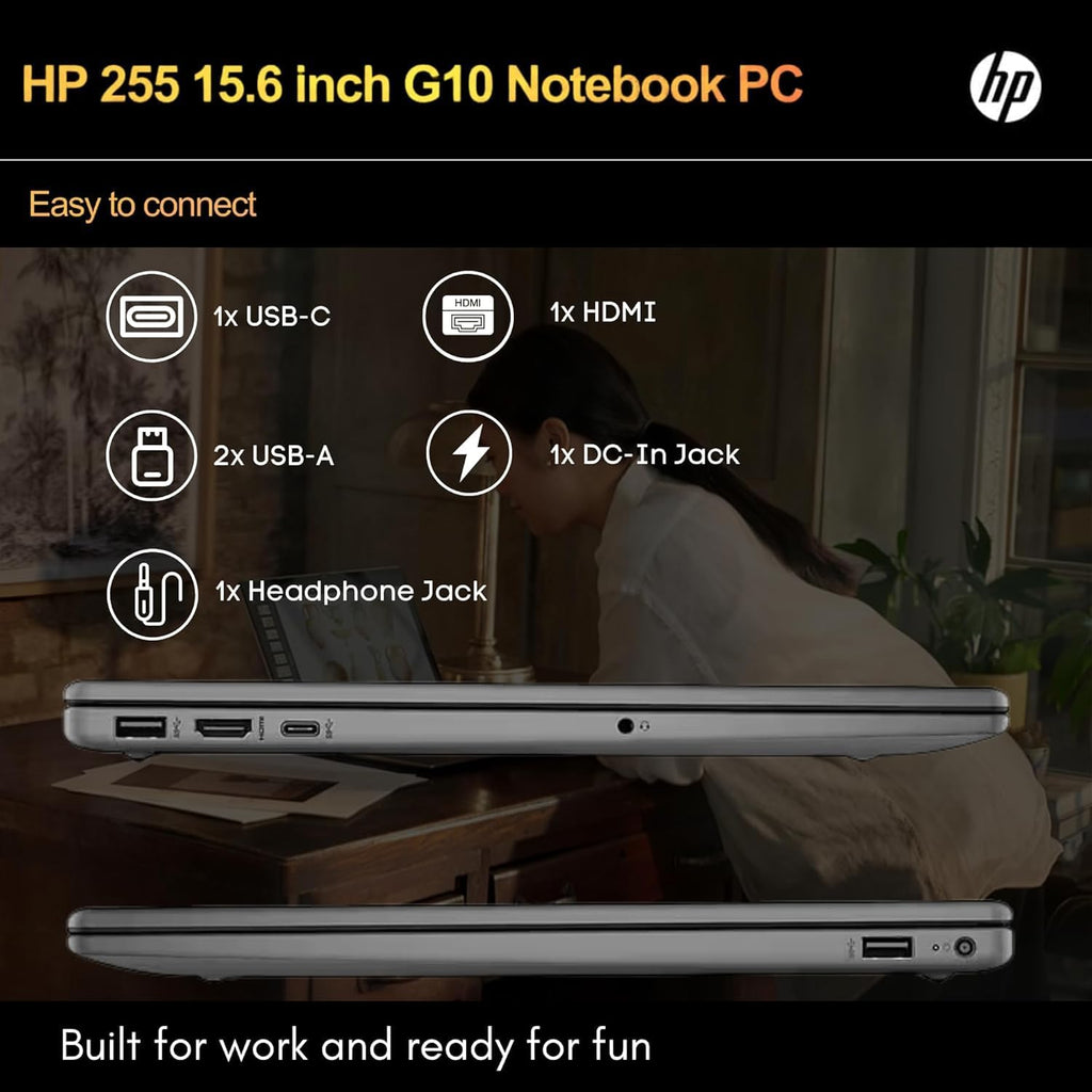 HP 255 G10 Laptop for Home or Work, 32GB RAM, 1TB SSD, 15.6' Full HD, Ryzen 3 7330U (Beat Intel i5-1135G7), HDMI, USB-C, Windows 11 Pro, Business and Fun Ready