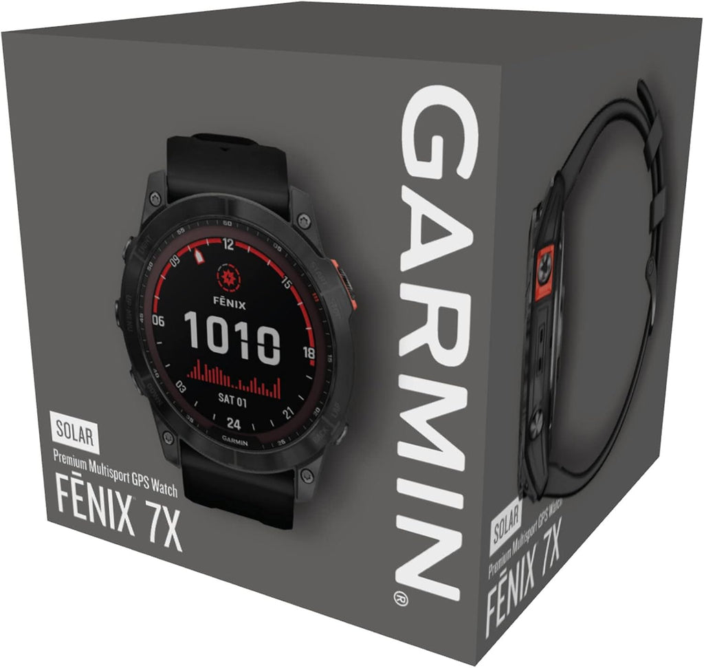 Garmin Fenix 7X Solar-Powered Waterproof 1.4-Inch Display Multisport GPS Watch with Built-in LED Flashlight and Bluetooth (Slate Gray with Black Band)