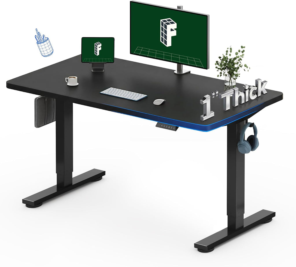 FLEXISPOT 48'x24' One-Piece Electric Standing Desk, 1' Thick Seamless Desktop for Home Office, Study & Multi-Monitor Setup, Black