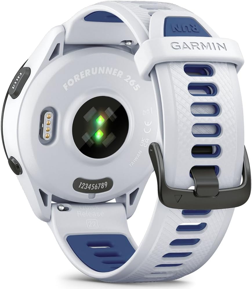 Garmin 010-02810-01 Forerunner 265 GPS Smartwatch Whitestone/Tidal Blue | Official USA Partner Model | Bundle with Deco Essentials Exclusive 26 Month CPS Enhanced Protection Pack