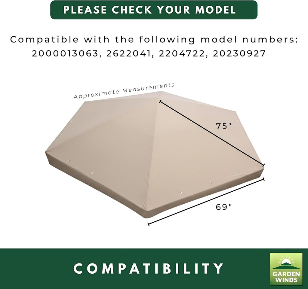 Garden Winds Reinforced Replacement Canopy Top Cover and Netting Set Compatible with The Coleman 2000013063 Back Home 10' x 12' Portable Gazebo – Classic Stone, Riplock 350