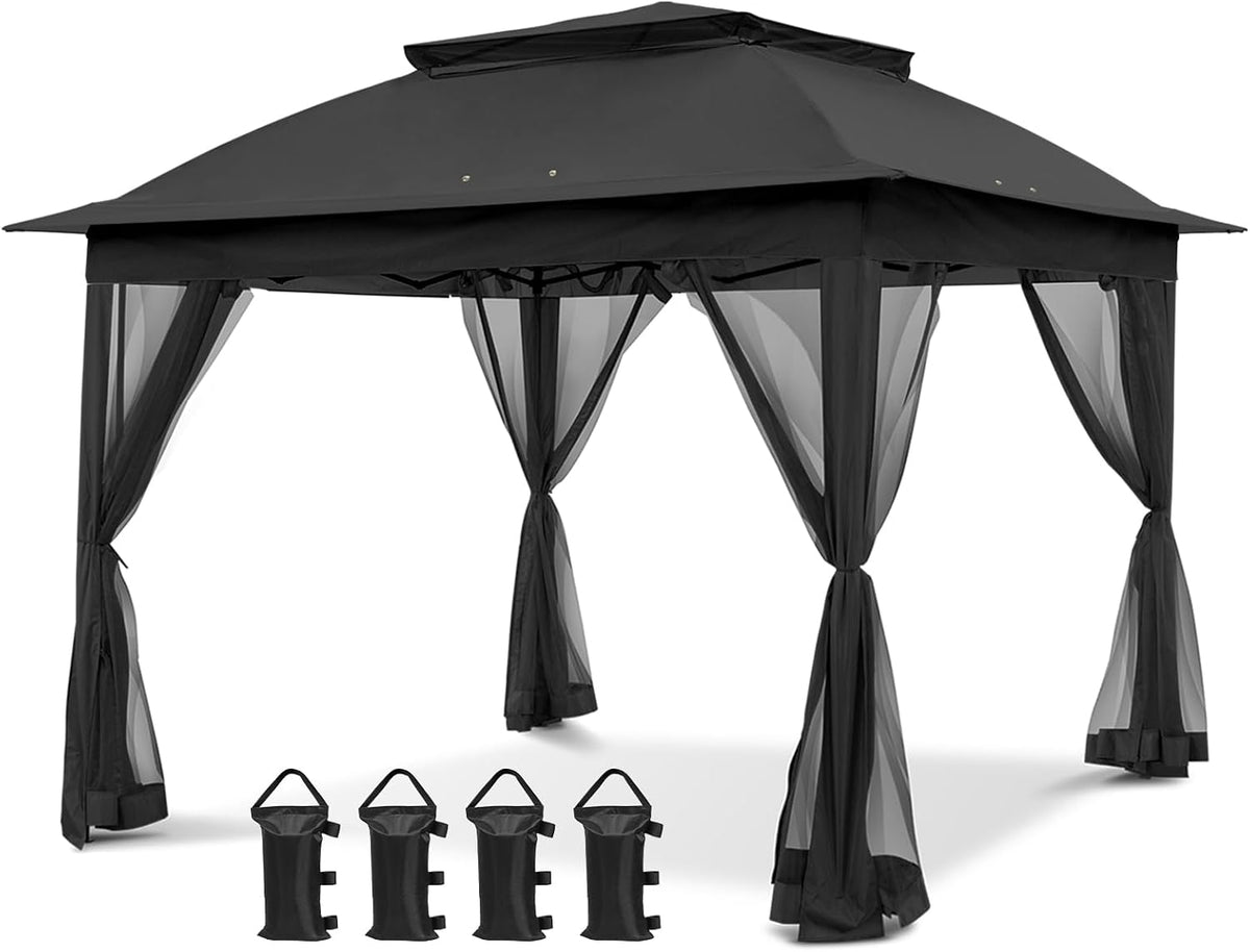 COOS BAY 11x11 Pop Up Gazebo with Mesh Netting, Instant Outdoor Canopy Tent, Water Resistant Shelter with UPF 50+ UV Protection, 121 Sq Ft Coverage, Black