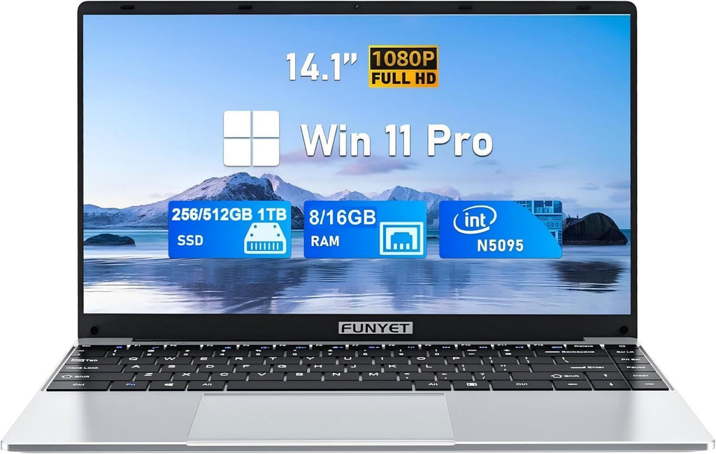 FUNYET Laptop Computer, Gaming Laptops 2026, 14 Inch Lap Top PC Windows 11 Pro, 8GB RAM 256GB SSD, Intel N5095 Processor(up to 2.9 GHz), Office 365, for Business and Students, 2-Year Warranty