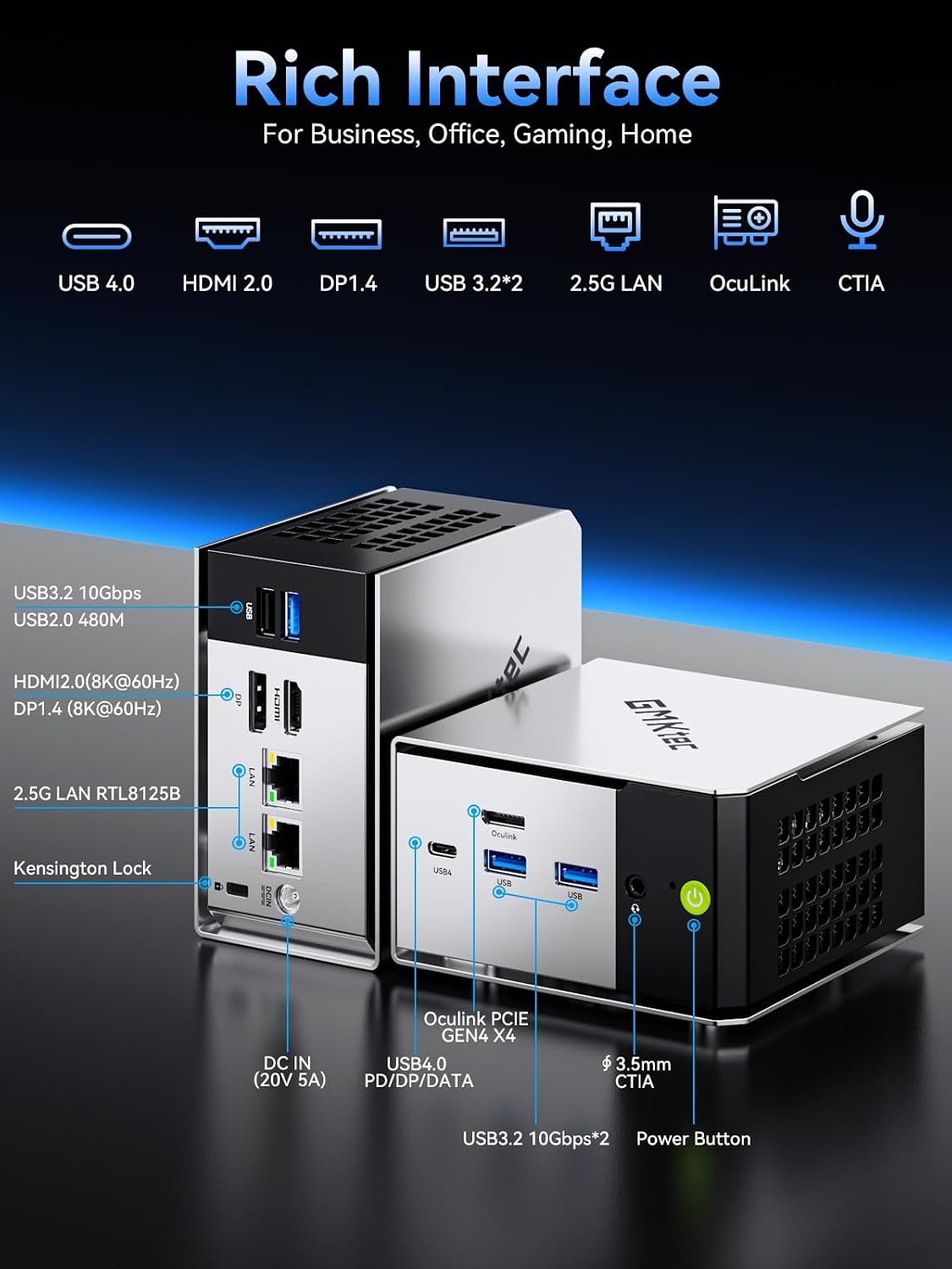 GMKtec Mini PC M8 Desktop Computer AMD Ryzen PRO 6650H (6C/12T 4.50Ghz) Dual NIC LAN 2.5GbE, 16GB LPDDR5 RAM + 512GB Hard Drive PCle SSD, Oculink, USB4, HDMI, USB-C