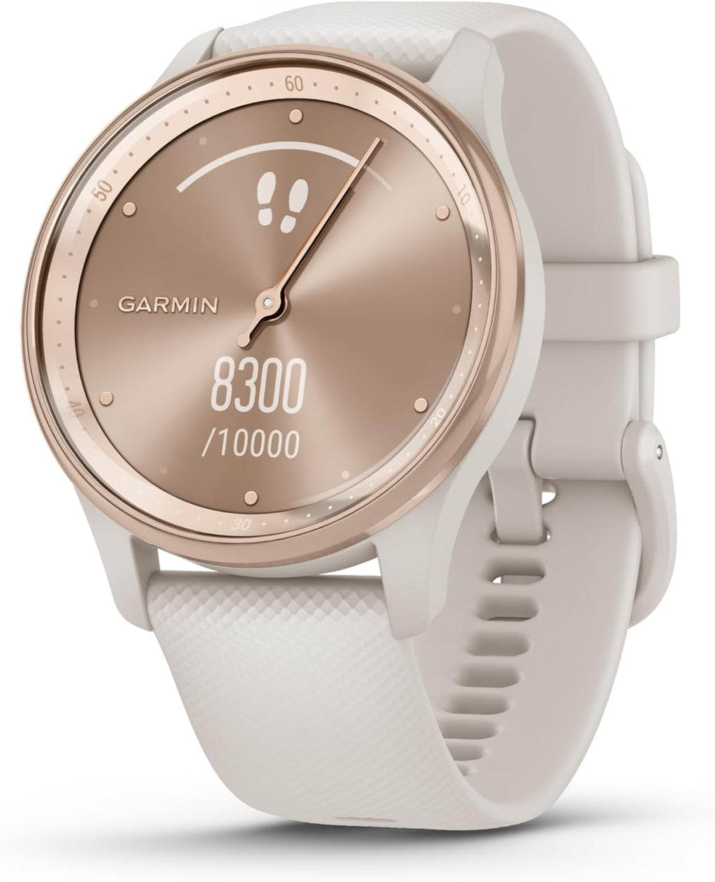 Garmin vívomove Trend, Stylish Hybrid Smartwatch, Long-Lasting Battery Life, Dynamic Watch Hands and Touchscreen Display, Peach Gold Stainless Steel Bezel with Ivory Case and Silicone Band