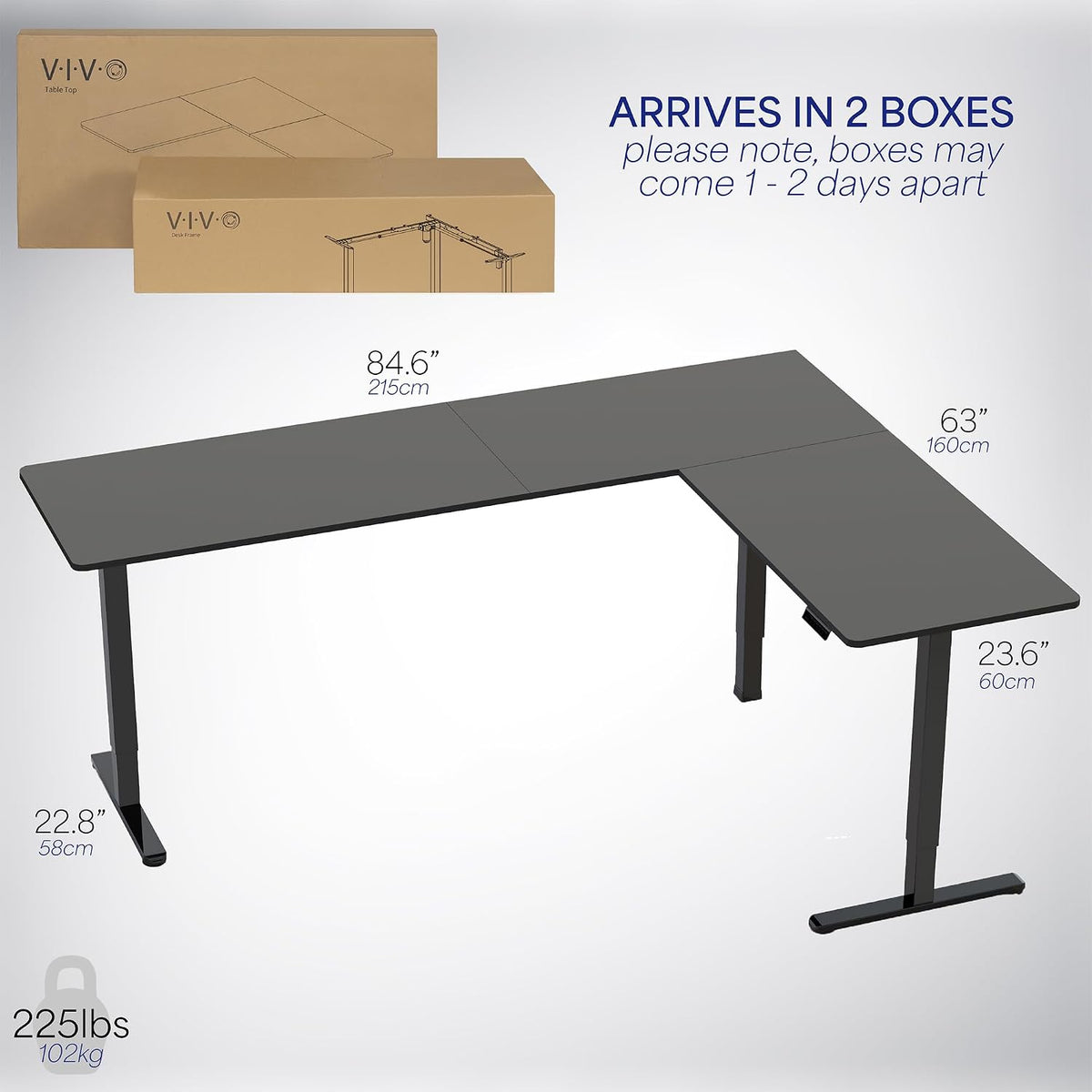 VIVO Corner Standing Desk, 84 x 63 inch Reversible L-Shaped Workstation, Electric Height Adjustment, Home, Office, and Reception Rooms, Black Table Top Black Frame, DESK-E3CTBB-84