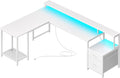 PRAISUN 66' L Shaped Gaming Desk with LED Lights & Power Outlets, Computer Desk with Fabric Drawers and Print Stand, Corner Office Desk, Monitor Stand, Mesh CPU Stand, White