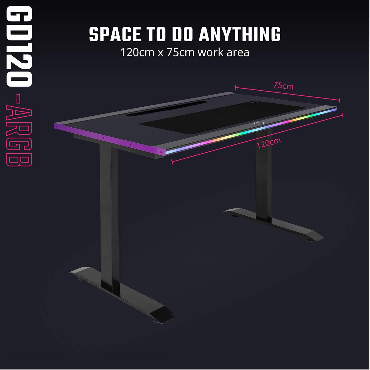 Cooler Master GD120 A1 ARGB 30th Anniversary PC Gaming Desk, Ambient ARGB, Water-Repellent Mousepad, 220lbs Weight Support, 3 Height Levels, Cable Management Tray, 47.2Dx29.5W Workstation|Home Office