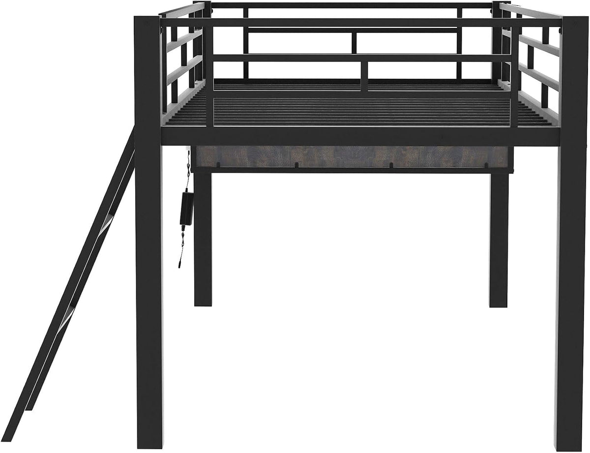 Bellemave Twin Loft Bed with Desk, Gaming mid loft Bed with Desk, LED for Adults, Teens, Kids, Black
