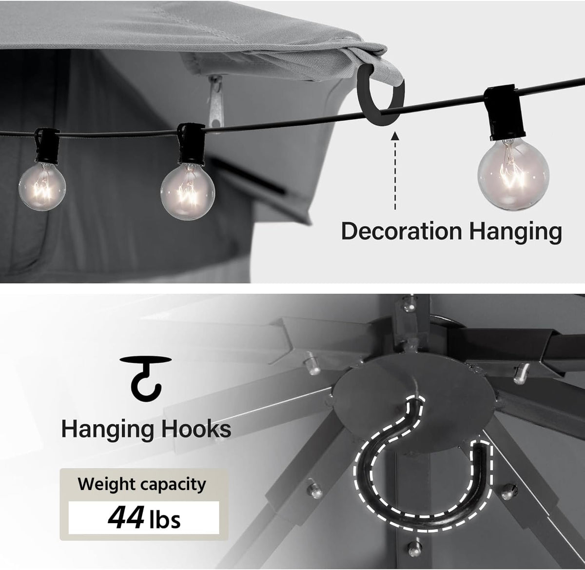 LAUSAINT HOME 8'x8' Outdoor Gazebo, Metal Frame Heavy Duty Patio Canopy Tent Shelter with Double Roofs, Mosquito Nettings and Privacy Screens for Backyard, Garden, Lawn, Gray