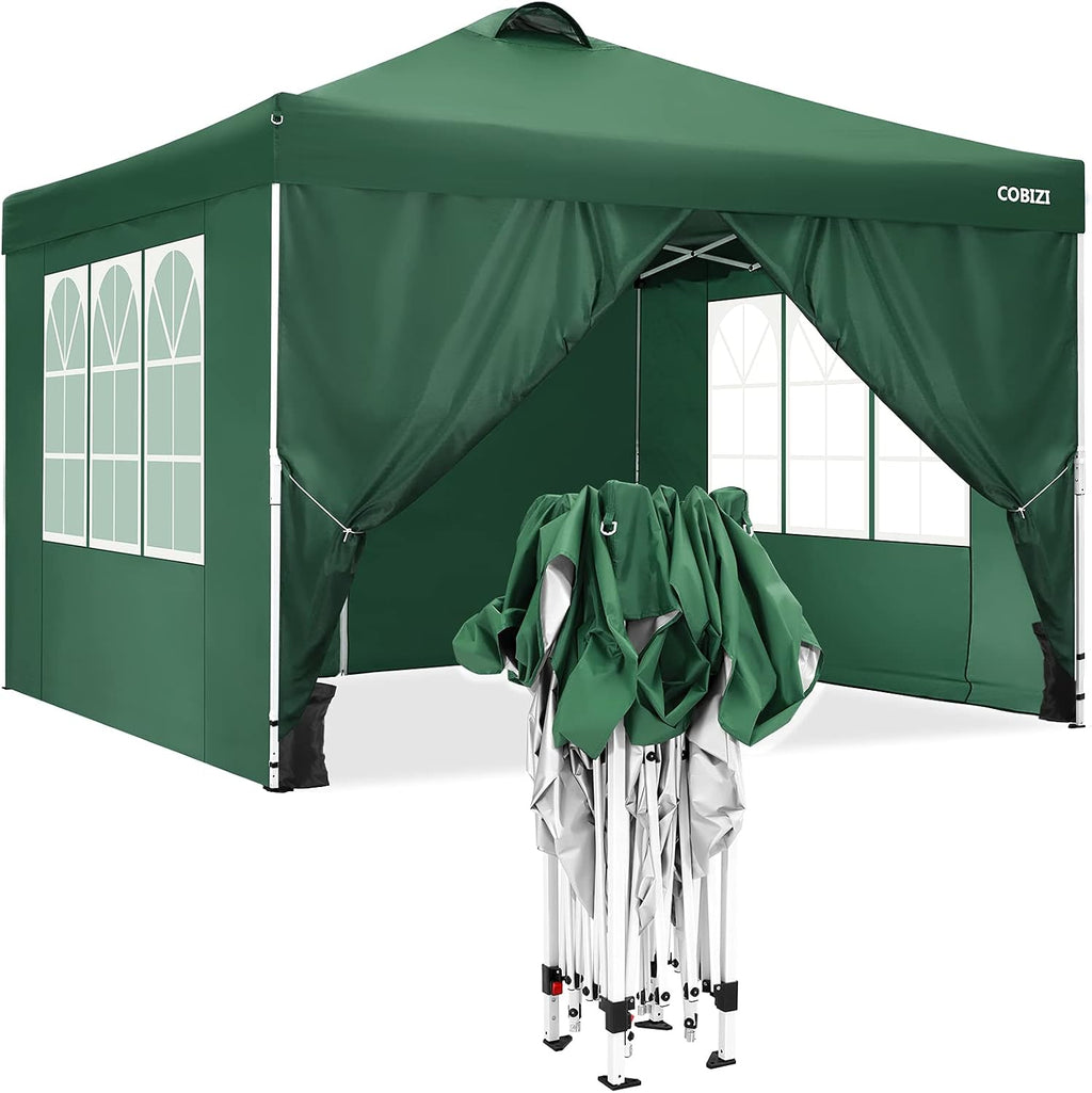 COBIZI Pop Up Canopy Tent Beach Canopy Outdoor Portable with Air Vent, 4 Removable Sides and Sandbags, 10x10, Green