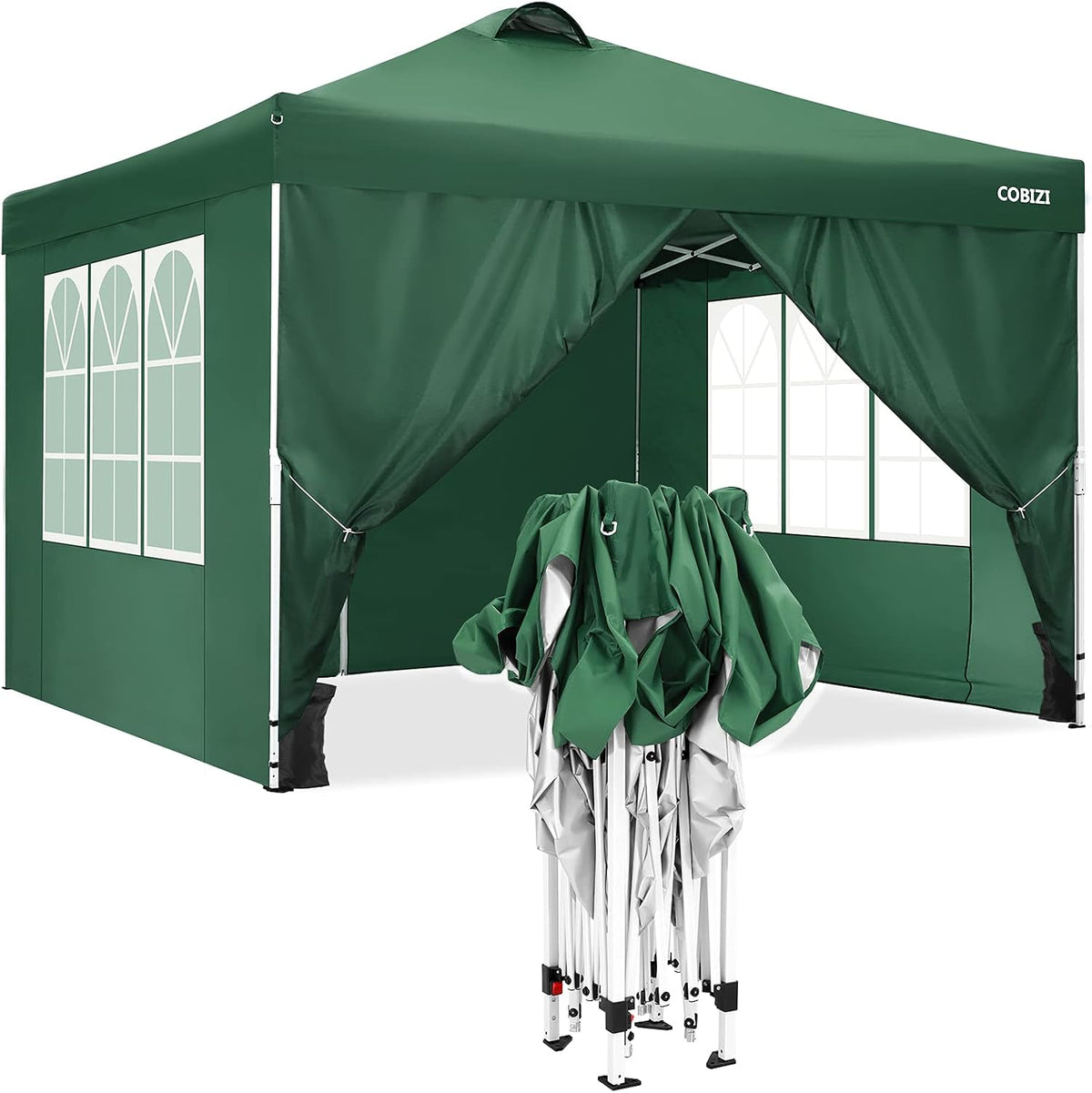 COBIZI Pop Up Canopy Tent Beach Canopy Outdoor Portable with Air Vent, 4 Removable Sides and Sandbags, 10x10, Green
