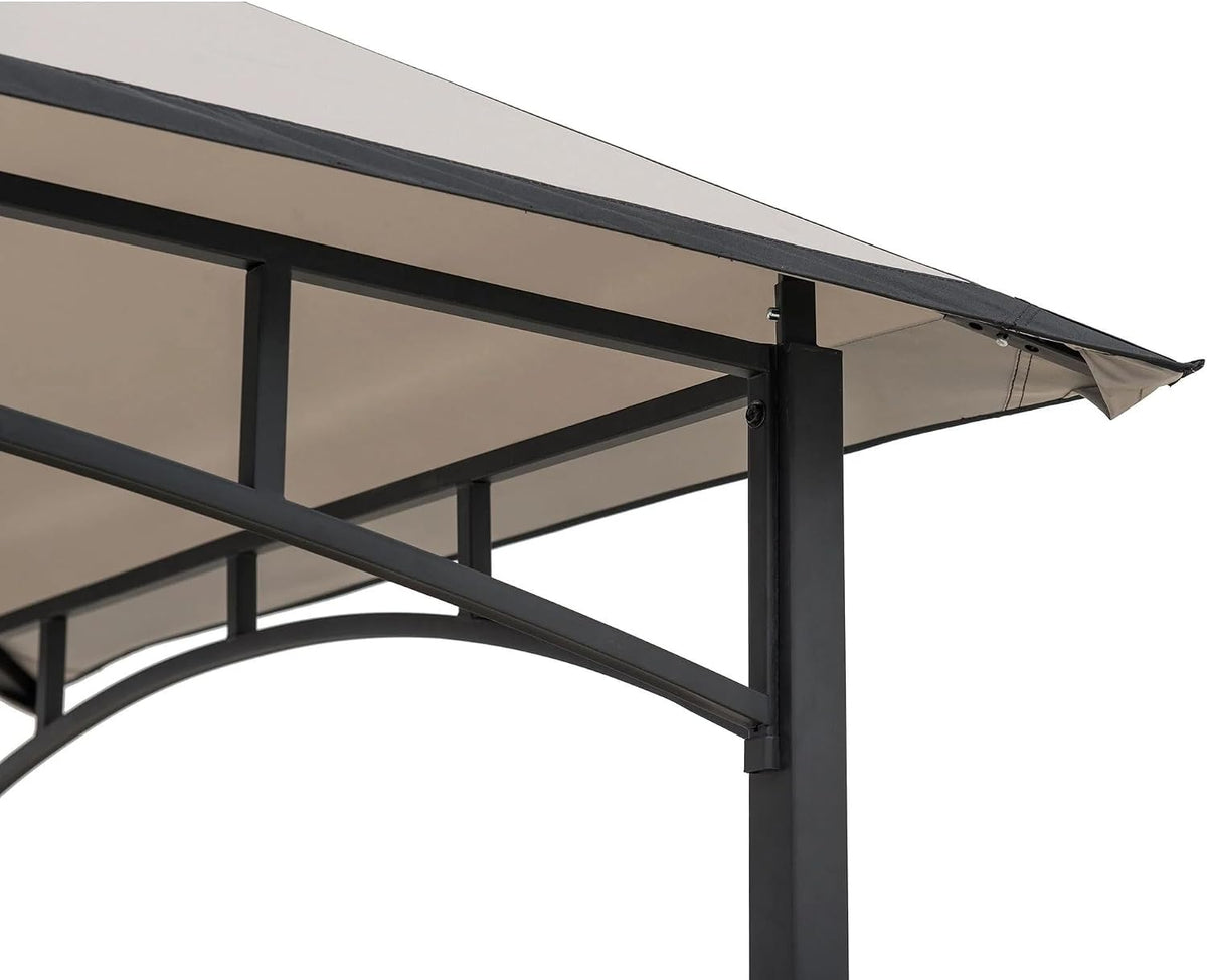 SUNJOY 8 x 5 ft Grill Gazebo with Double Tiered Canopy Roof, Black Steel Frame Grill Gazebo for Outdoor, Patio, Garden, and Backyard Activities, Beige