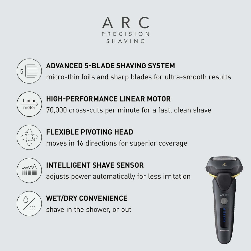 Panasonic ARC5 Electric Razor for Men with Pop-up Trimmer, Wet Dry 5-Blade Electric Shaver with Intelligent Shave Sensor and 16D Flexible Pivoting Head - ES-LV67-K (Black) (Renewed)