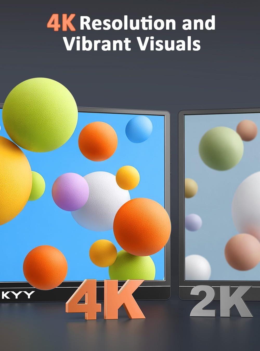 KYY 4K Portable Monitor 15.6' Portable Monitor for Laptop UHD IPS 3840X2160 External Screen with 100% sRGB & HDR Gaming Display for Laptop PS5/4 Xbox Switch with Speakers, VESA Compatible