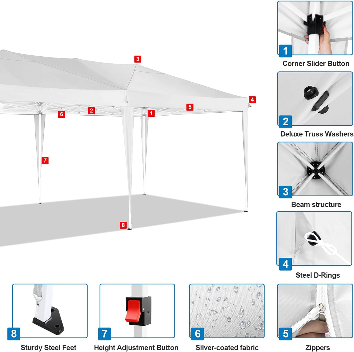 COBIZI Canopy 10x20 Pop Up Canopy Tent with 6 Sidewalls Easy Pop Up Tent 10x20 Waterproof Commercial Instant Shelter UPF 50+ Portable Gazebo Wedding Tents for Parties Carport Vender Events