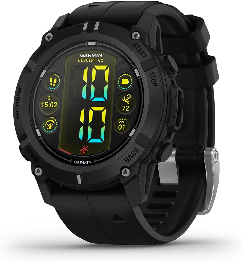 Garmin® Descent™ G2, Watch-Style Dive Computer, Bright AMOLED Display, Multiple Dive Modes, Health and Wellness Features, Black with Black Band