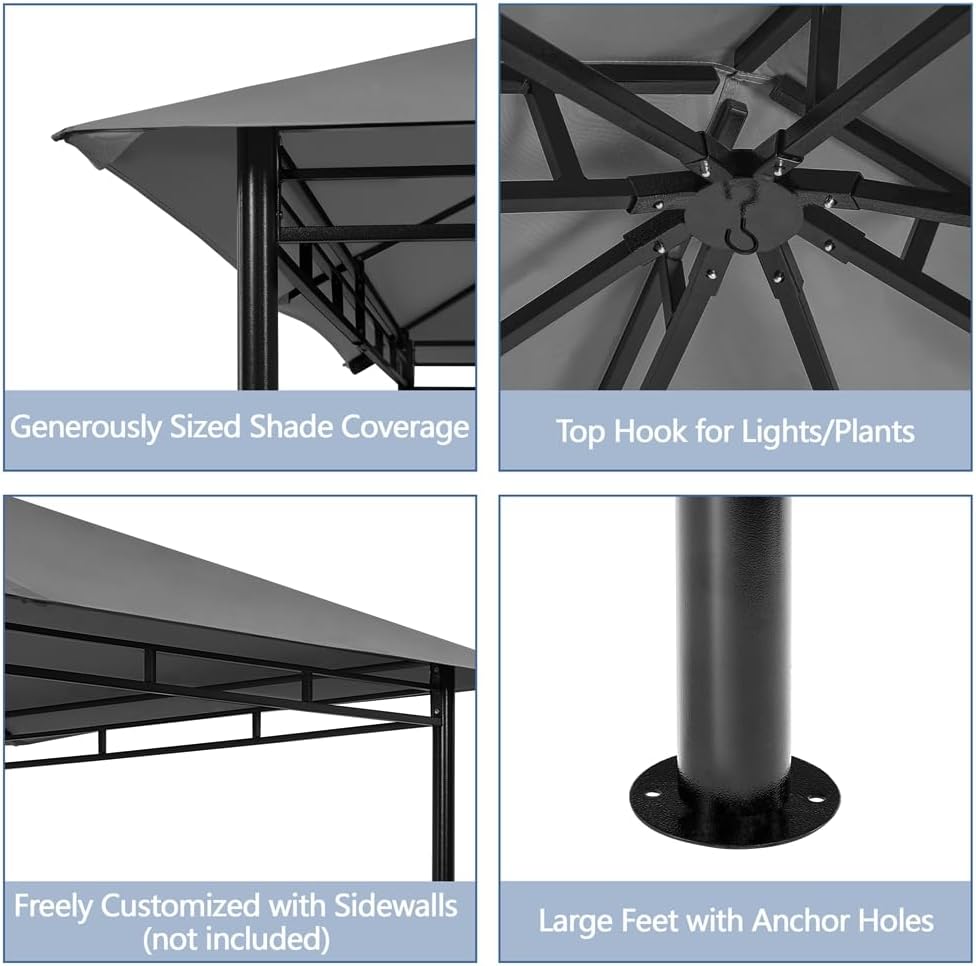 Yaheetech Gazebo for Patios - 11x11ft Outdoor Powder-Coated Steel Frame Gazebo, Double Roofs Grill Shelters BBQ Pavilion for Lawn/Backyard/Garden/Deck, Dark Gray