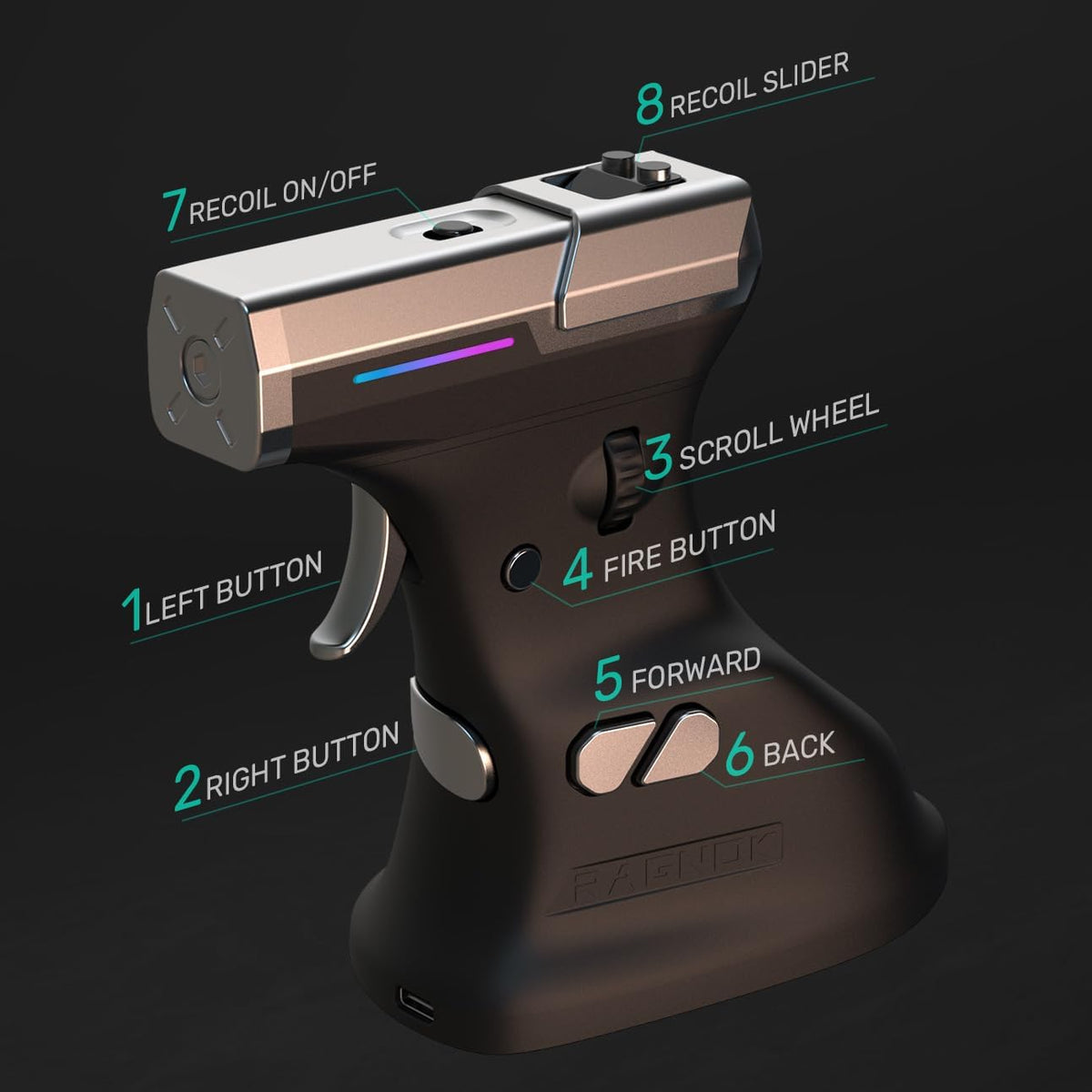ErgoStrike7: Next-Gen FPS Gaming Mouse with Recoil (Black) - FPS Gun Grip Mouse, Ergonomic Vertical Design, Wireless/Wired USB for PC Gamers