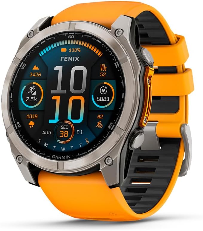 Garmin fēnix® 8 – 51 mm, AMOLED, Sapphire, Premium Multisport GPS Smartwatch, Long-Lasting Battery Life, Dive-Rated, Built-in LED Flashlight, Titanium with Spark Orange/Graphite Band