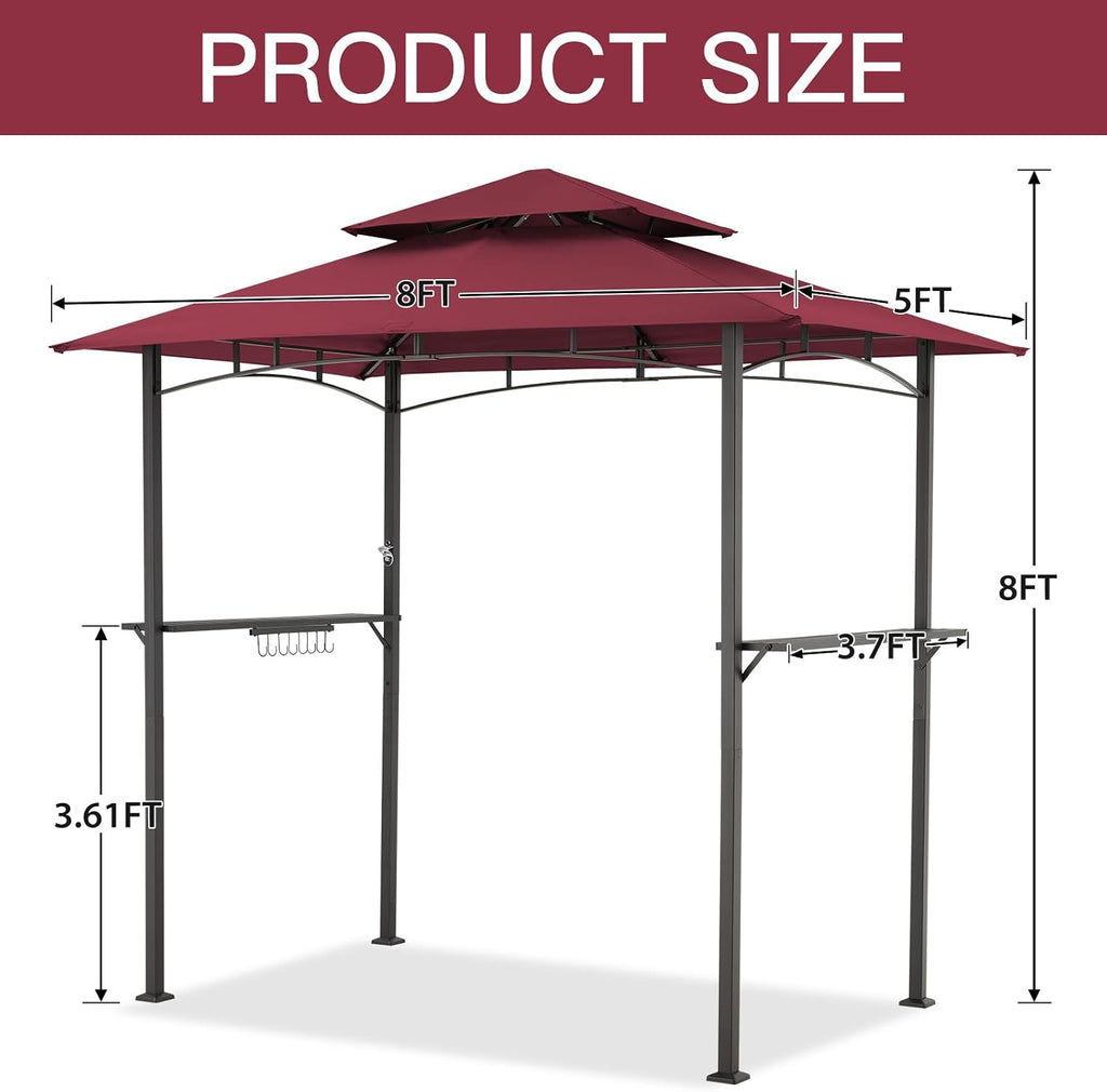 AECOJOY 8' x 5' Grill Gazebo, Grill Canopy for Outdoor Grill, 2- Tier BBQ Gazebo Shelter for Patio, Backyard and More (Wine Red)