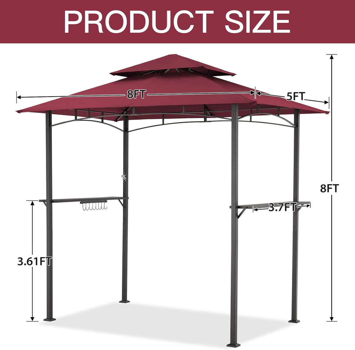 AECOJOY 8' x 5' Grill Gazebo, Grill Canopy for Outdoor Grill, 2- Tier BBQ Gazebo Shelter for Patio, Backyard and More (Wine Red)