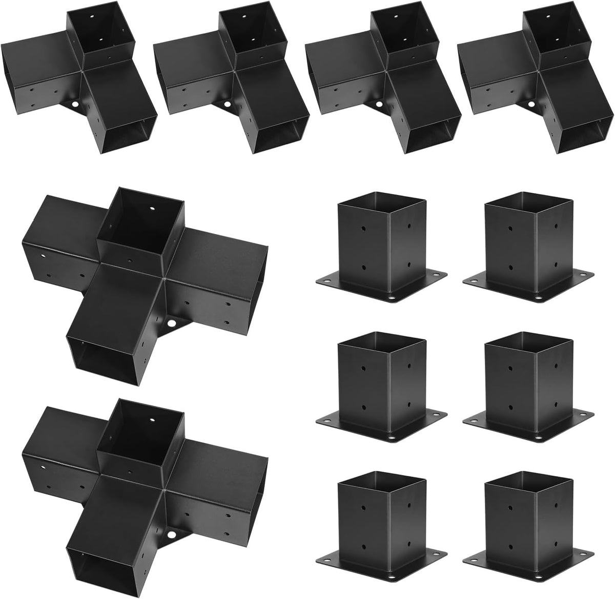 VEVOR Pergola Kit, 4x4 Inch Pergola Brackets for 3.5x3.5 Inch Wood Beams in Actual Dimension, 3-Way (4 Pcs) and 4-Way (2 Pcs) Gazebo Brackets with 6 Post Bases, for Outdoor Pergolas, Gazebos, Sheds