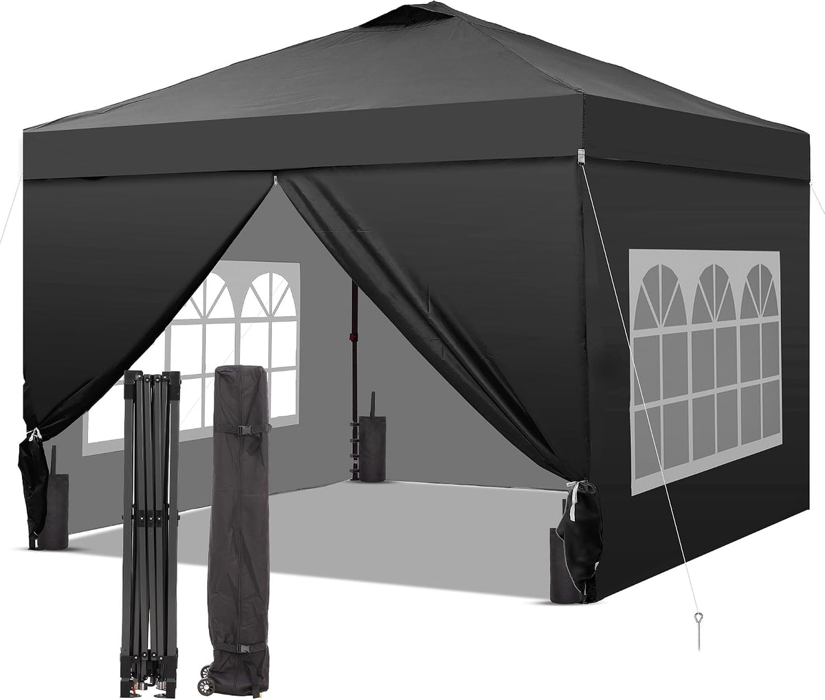 GDY 12x12 Pop Up Canopy Tent with 4 Sidewalls, Easy Set up with One Push Lift Gazebo with Wheel Bag and4 Sandbags,Carpas for Events, Parties,Camping, Black.