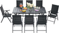 BUPPLEE 9-Piece Outdoor Dining Set with 8 Padded Aluminum Foldable Chairs & Rectangular Table with Umbrella Hole - Patio Furniture for Backyard, Balcony, Poolside