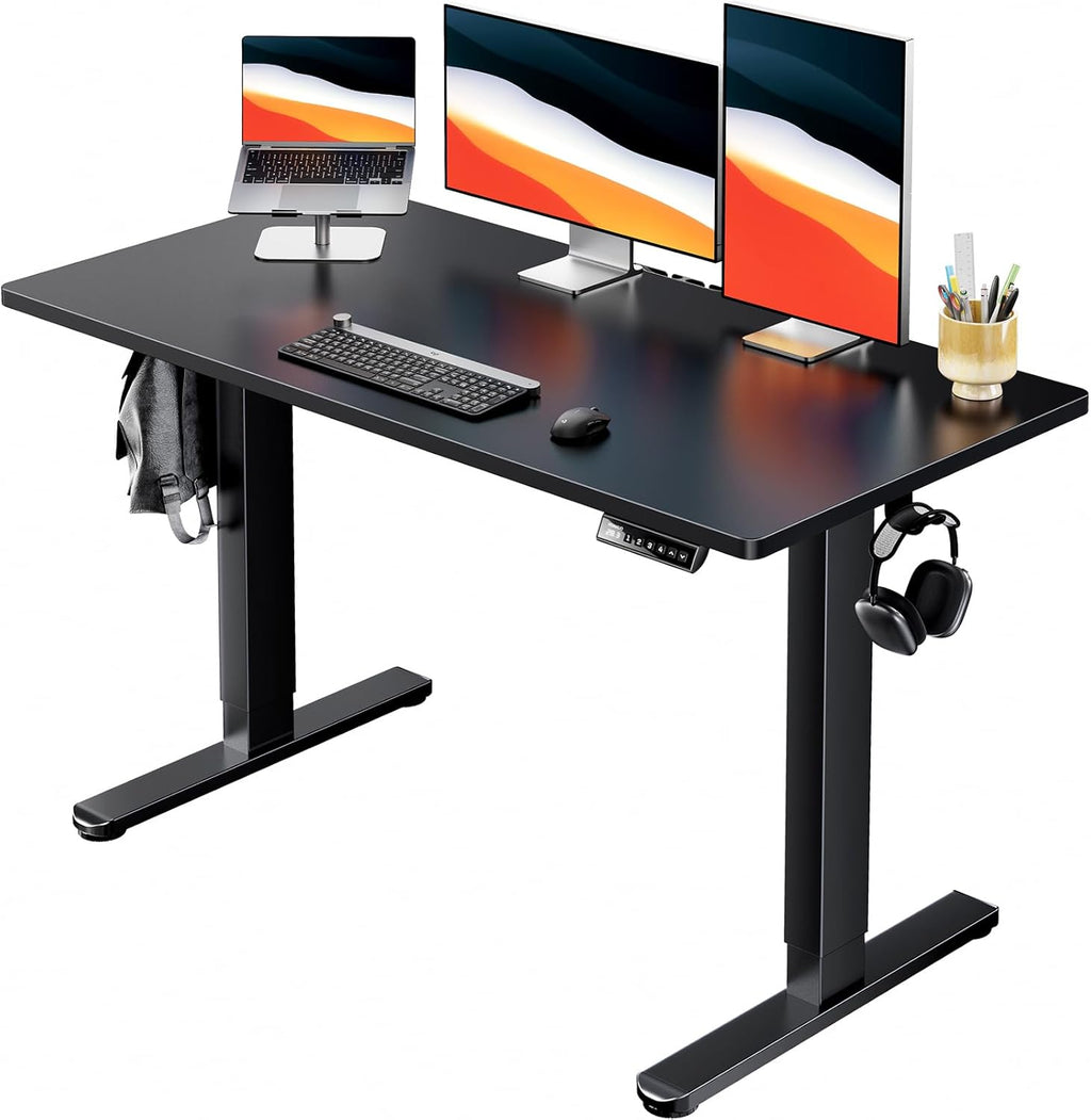 HUANUO Electric Standing Desk, Whole Piece Desktop, Adjustable Height Computer Desks, 4 Height Memory Settings, Sit Stand Up Desk for Home Office, 48' x 24', Black