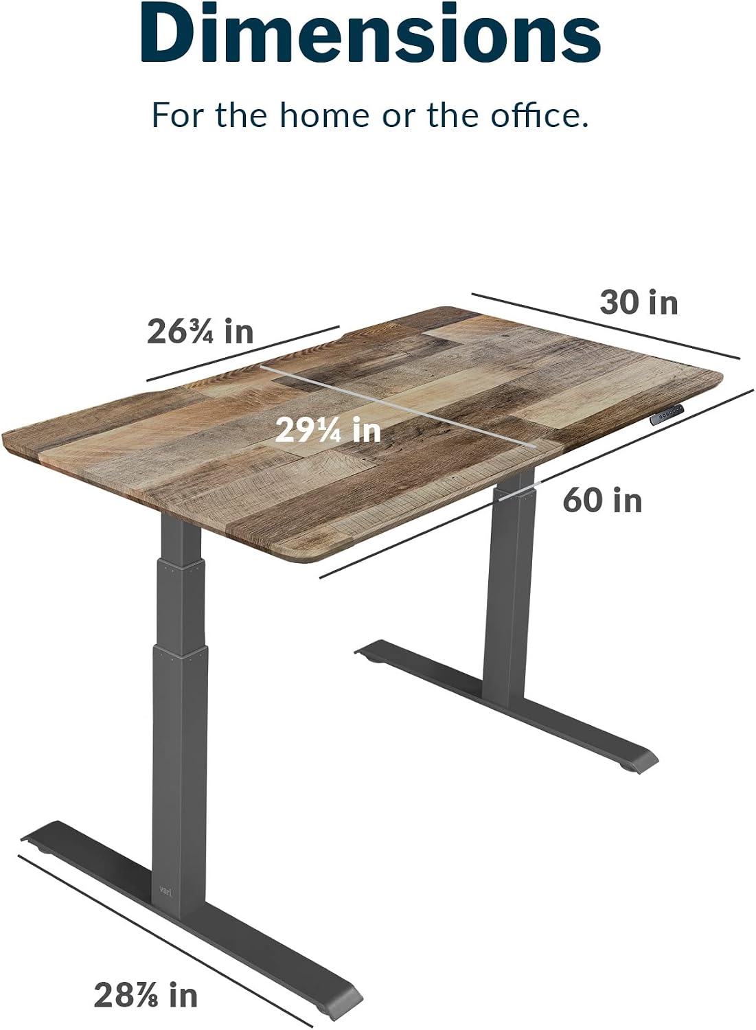 Vari Classic Electric Standing Desk - VariDesk Height Adjustable Sit/Stand Desk - Dual Motor with Memory Presets, Stable T-Style Legs - Gaming or Home Office Workstation - 60'x30', Reclaimed Wood