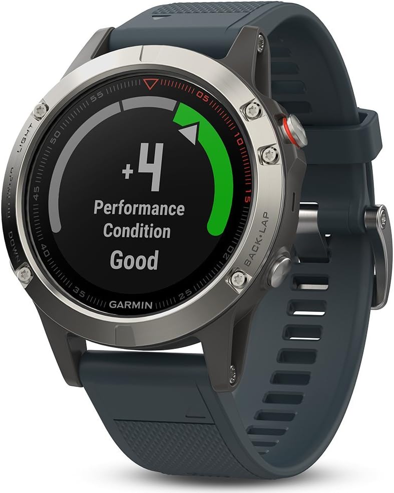 Garmin Fenix 5 - Silver with Granite Blue Band (Renewed)