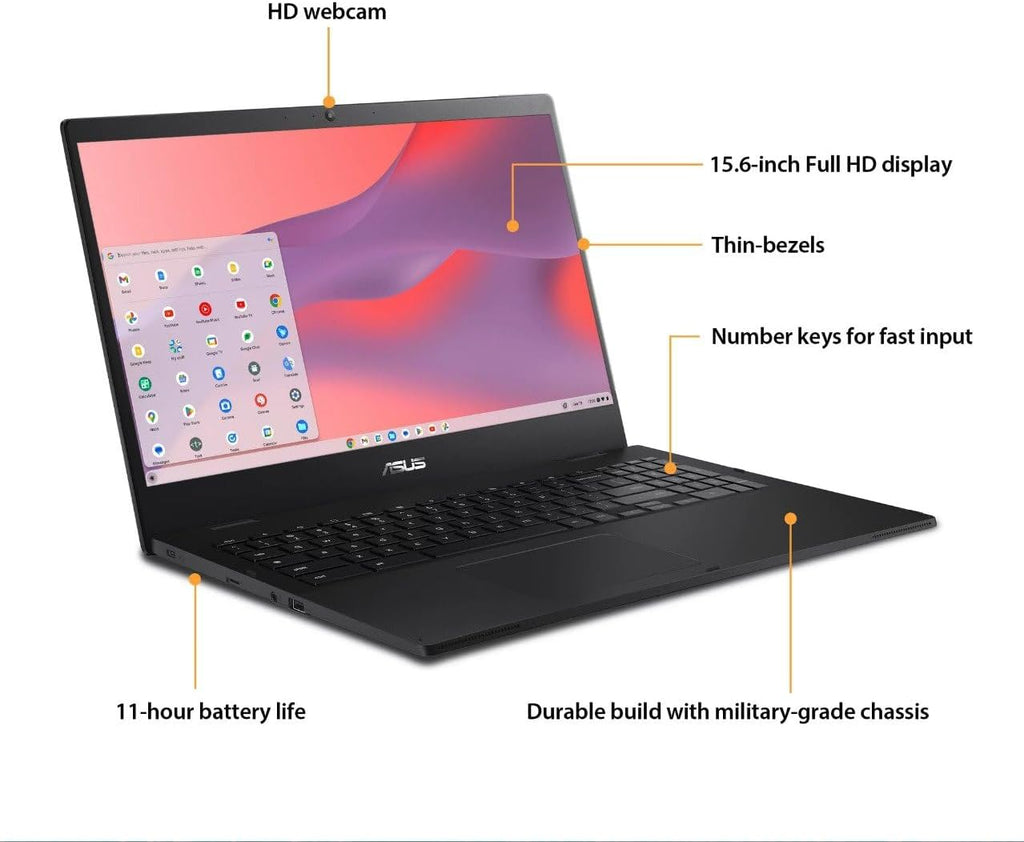 ASUS CX1500CNA Chromebook 15.6' FHD 1080P, NanoEdge Display (Intel Celeron N3350 Processor, 4GB RAM, 64GB eMMC Flash Memory, Intel HD Graphics, HD Webcam, Stereo Speakers, Chrome OS) Black, (Renewed)