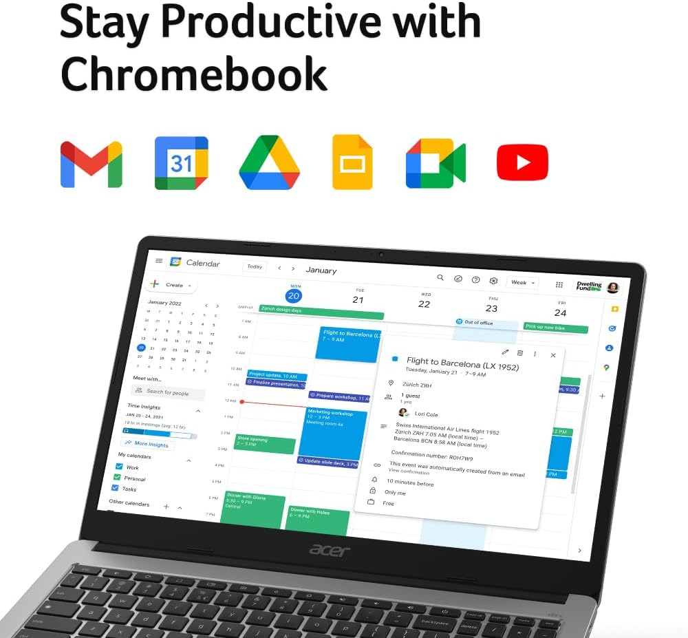 Acer Chromebook 315 Laptop, Celeron N4500, 15.6' Full HD IPS Display, 4GB LPDDR4X, 64GB eMMC, Wi-Fi 6, DTS Audio, USB Type-C, Chrome OS, CB315-4H-C8XU, Silver