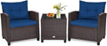 HAPPYGRILL 3 Pieces Patio Conversation Set, Outdoor Furniture Set PE Rattan Sofa Set with Removable Cushions, PE Wicker Chairs with Tempered Glass Side Table for Porch Lawn Garden Balcony Backyard