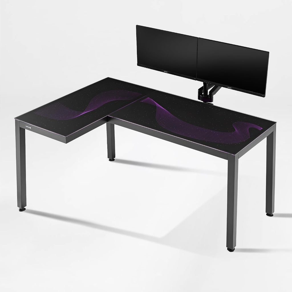 EUREKA ERGONOMIC GTG L Shaped Gaming Desk with LED Glass, Light Side