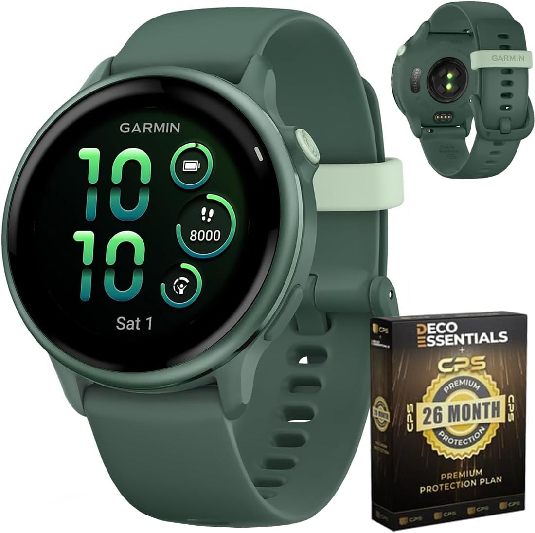 Garmin 010-02985-02 VIVOACTIVE 6 Health and Fitness GPS Smartwatch Jasper Green with Silicone Band Bundle with Deco Essentials Exclusive 26 Month CPS Enhanced Protection Pack