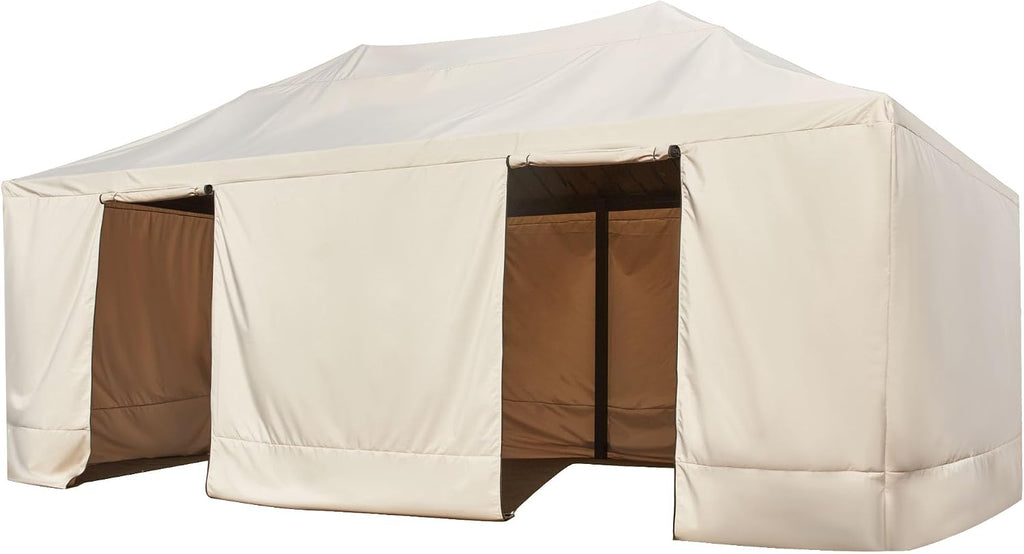 EROMMY Gazebo Cover for 12x20 Gazebos, Outdoor Winter Cover with Sidewalls and Mesh Windows, Convert into Storage Space, Beige