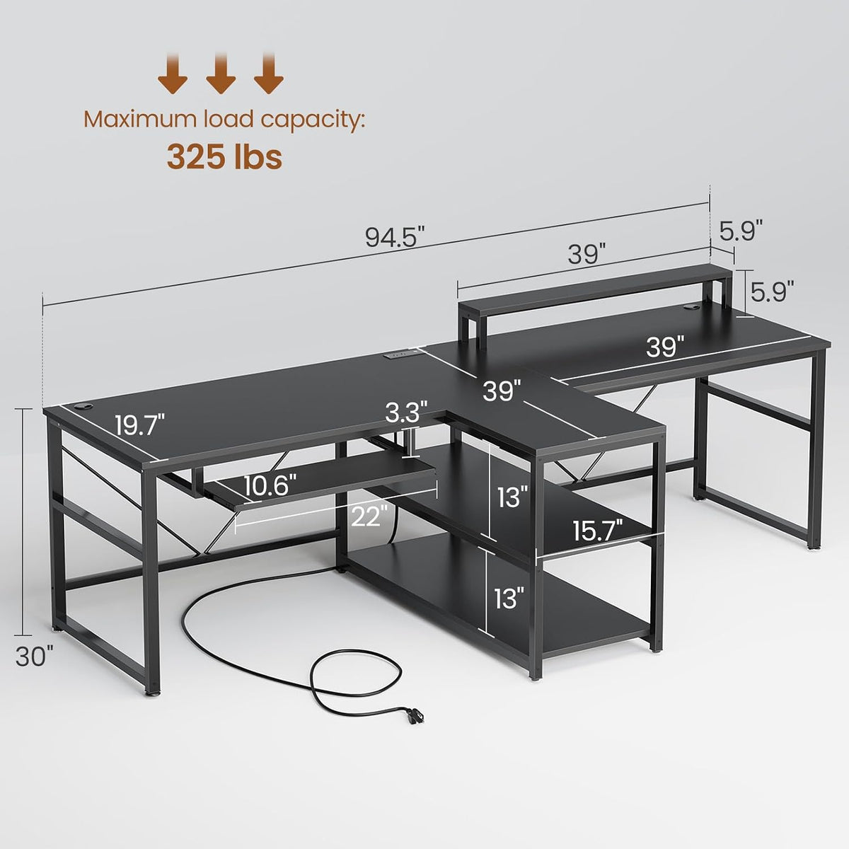 SEDETA 94.5' Office Computer Desk, 2 Person Gaming Desk with Storage, LED Lights, Keyboard Tray, Power Strip with USB & Monitor Stand, Long Two Person Desk for Home Office, Black