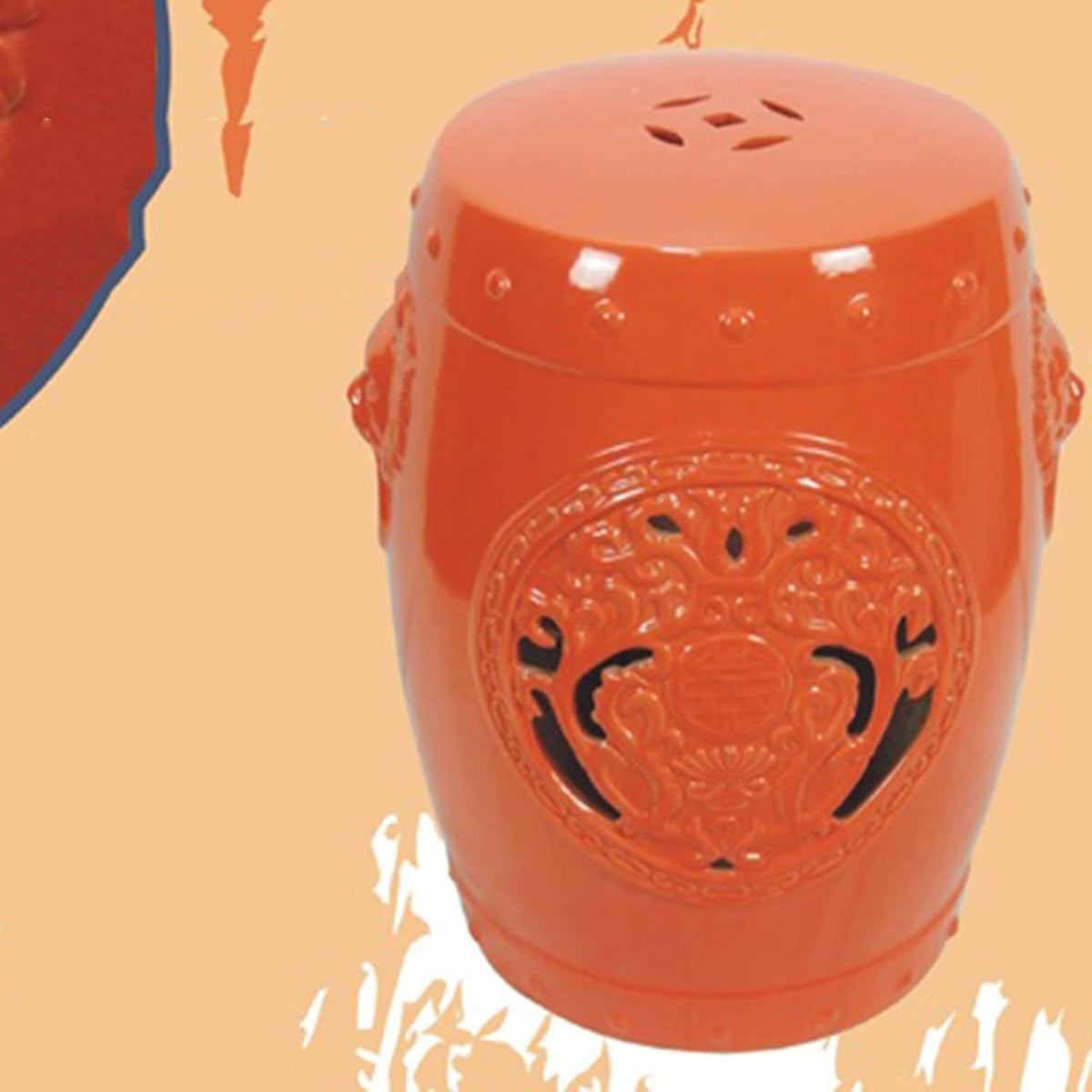Decorative Garden stools, Ceramic Drum Stool, Dressing Stool, Chinese Round Pier, Ceramic Chair, Garden Pavilion Stool, Home Decoration.(Khaki)