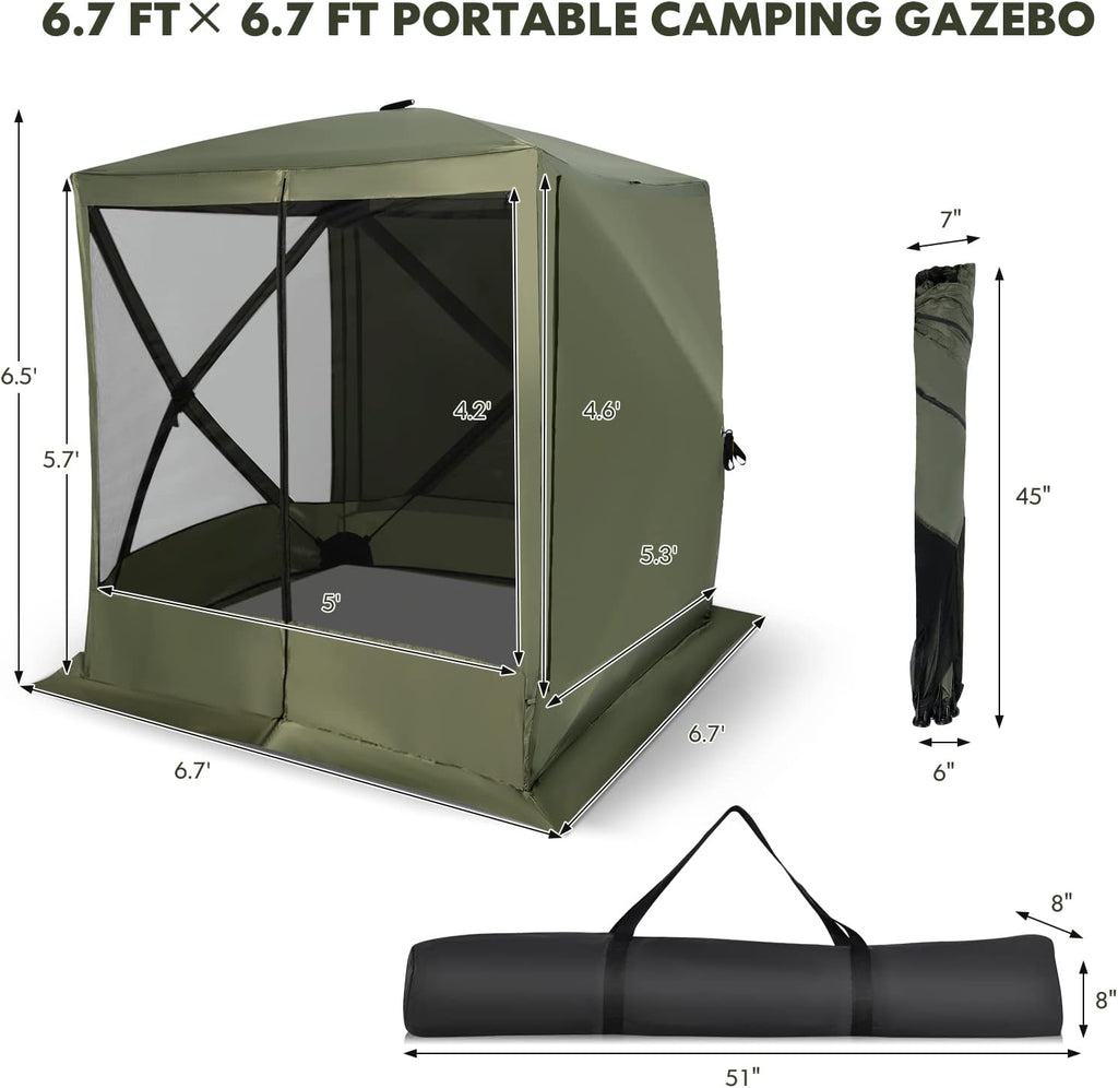 Tangkula 6.7x6.7 Ft Pop Up Gazebo with Netting, Portable Screen Tent with 4 Sided Mesh Walls, 2 Sunshade Cloths, UV 50+ Instant Canopy Shelter with Carry Bag for Camping, Lawn, Backyard