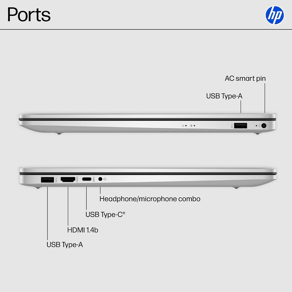 HP 17.3 inch Laptop, HD+ Display, AMD Ryzen 5 7520U, 16 GB RAM, 512 GB SSD, AMD Radeon Graphics, Windows 11 Home, Natural Silver, 17-cp2199nr