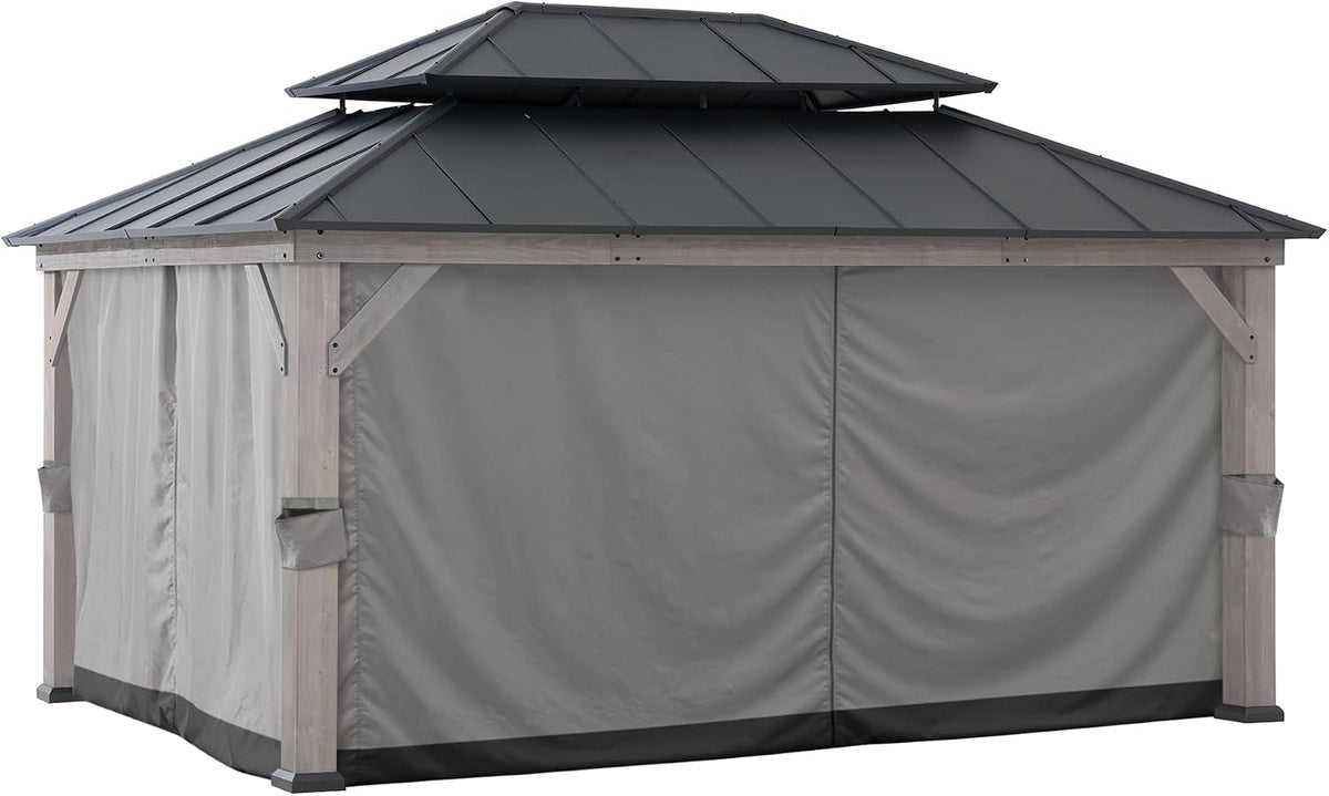 Sunjoy Replacement Gazebo Curtains Panles,Water-Resistant Gazebo Privacy Curtain, 4-Panel Screen Walls 12 x 16 ft Gazebo, Patio & Backyard Protection
