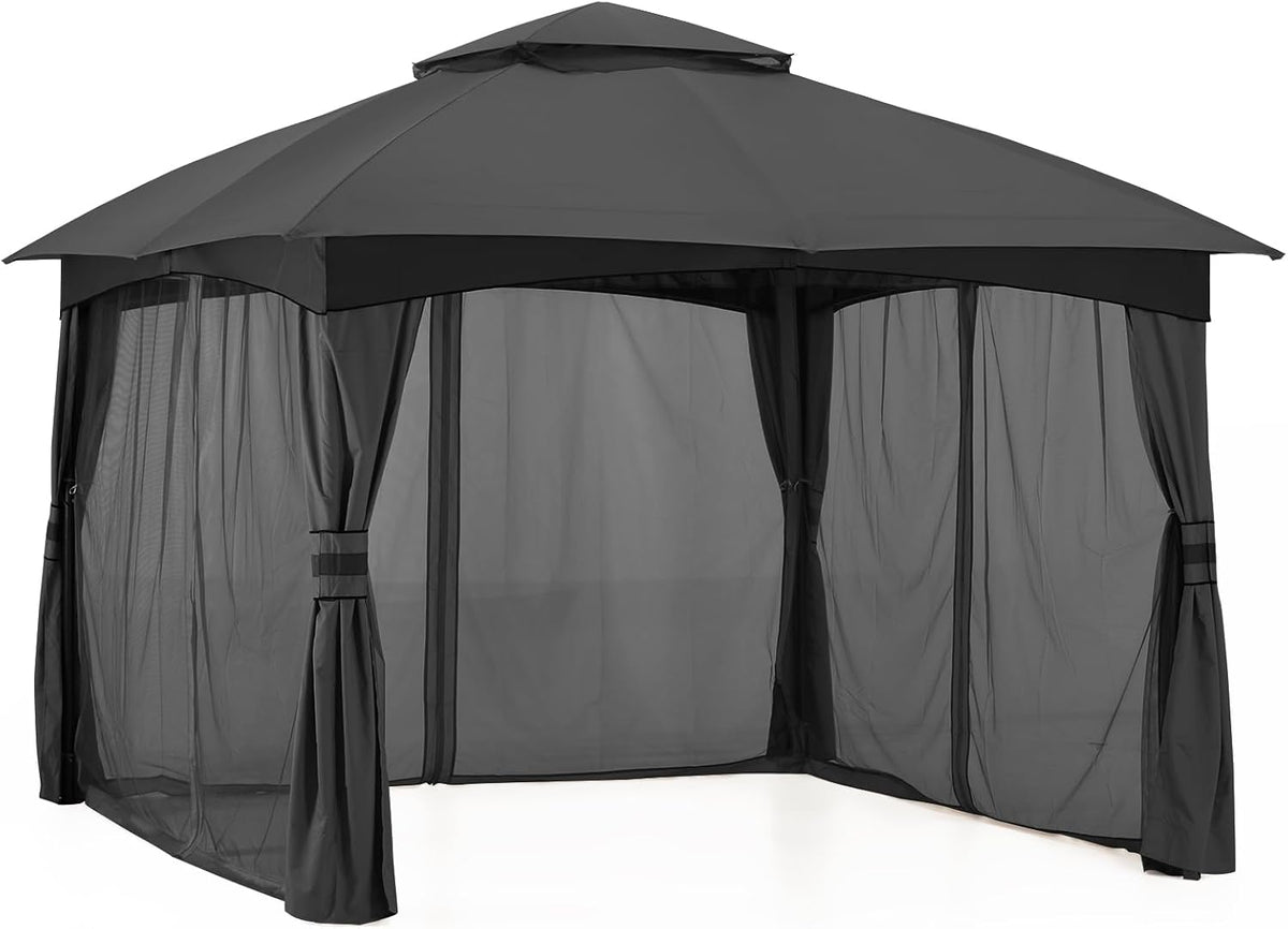 MASTERCANOPY Outdoor Patio Gazebo for Garden with Upgrade Steel Frame and Netting Walls (8x8,Gray)